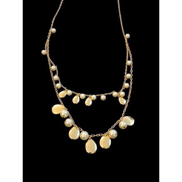 J.Crew Gold Tone Multi Strand Faux Pearl Tear Drop Long Statement Necklace 35\